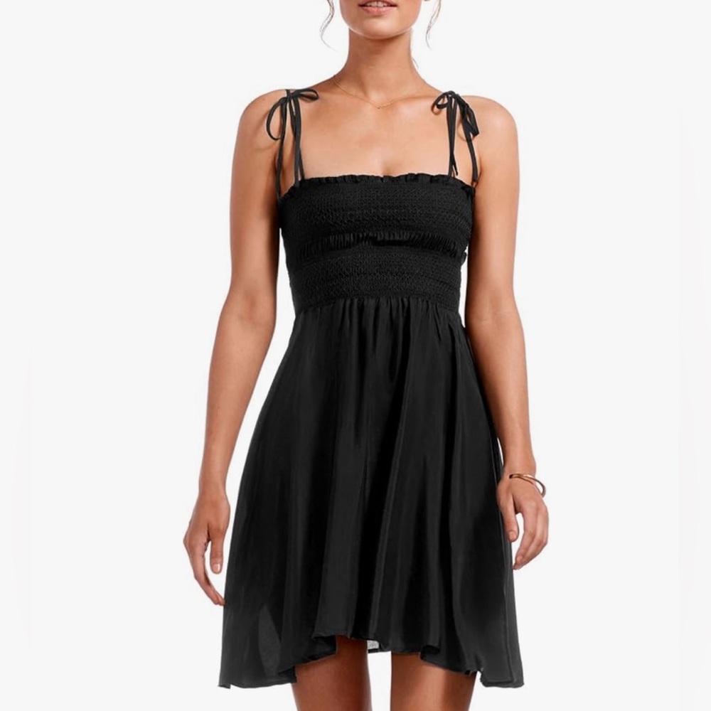 Smocked Mini Dress with Satin Skirt. Adjustable Strap. Small. Like New.
